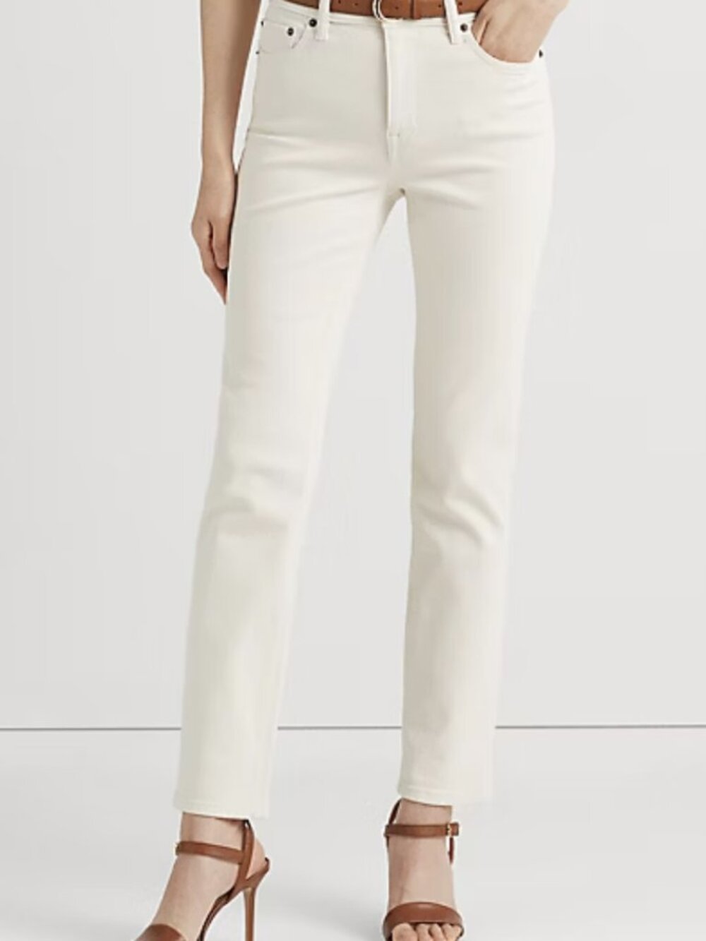 GUC Lauren Ralph Lauren Black Label Womens Cream High-Rise Straight Jeans Sz 12